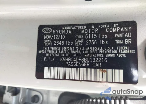 2011 Hyundai Genesis 4.6 z USA, uszkodzony, nr VIN KMHGC4DF8BU132216